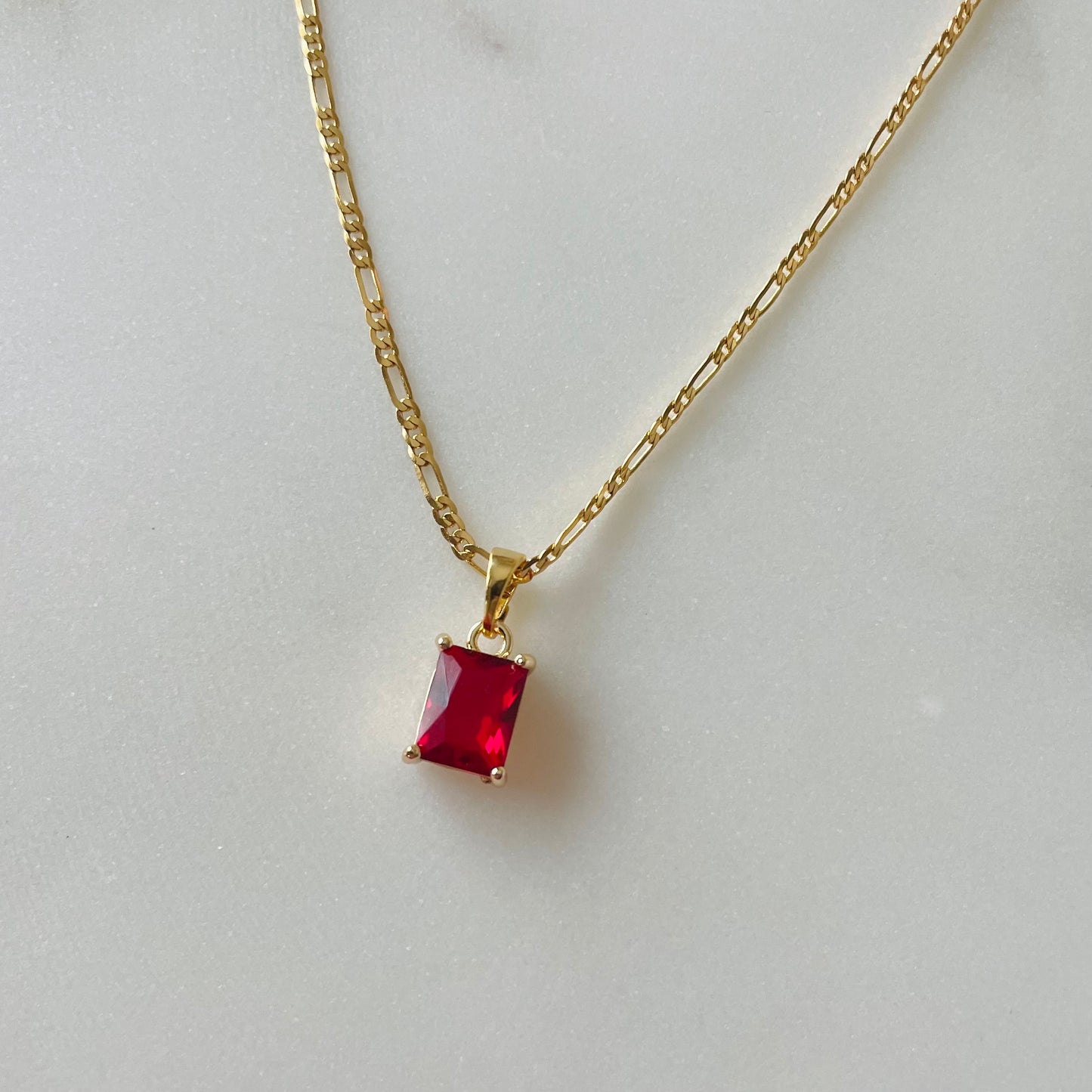 Ruby Red Stone Figaro Necklace