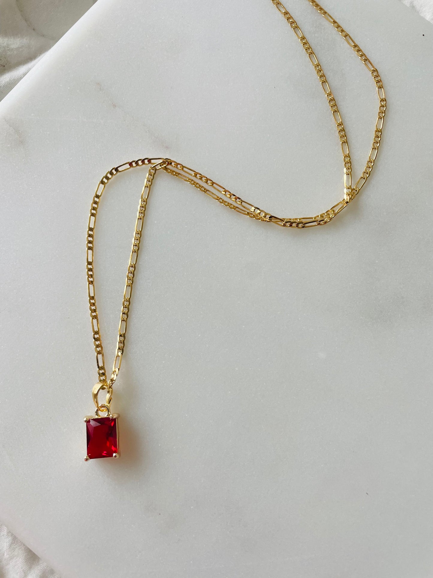 Ruby Red Stone Figaro Necklace