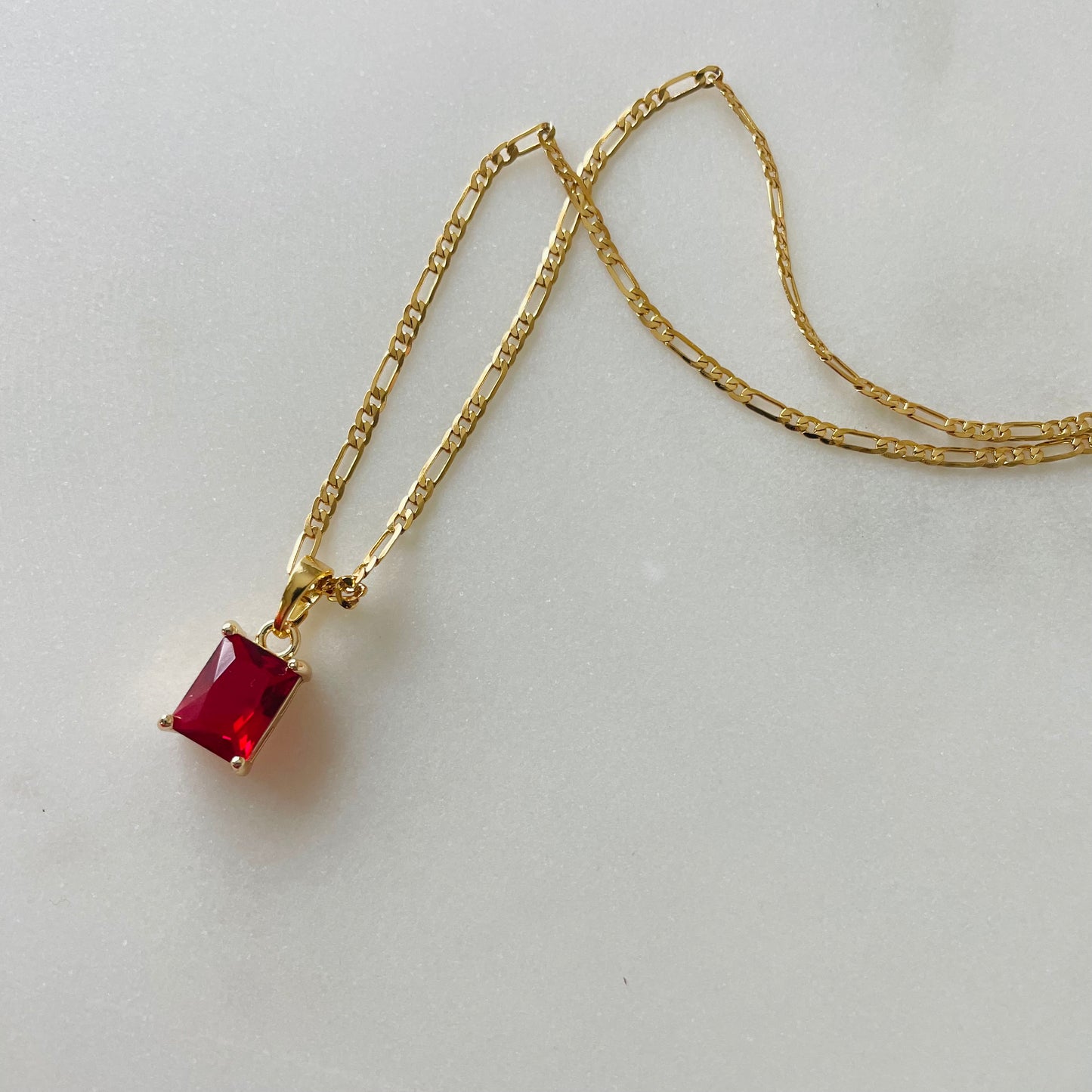 Ruby Red Stone Figaro Necklace