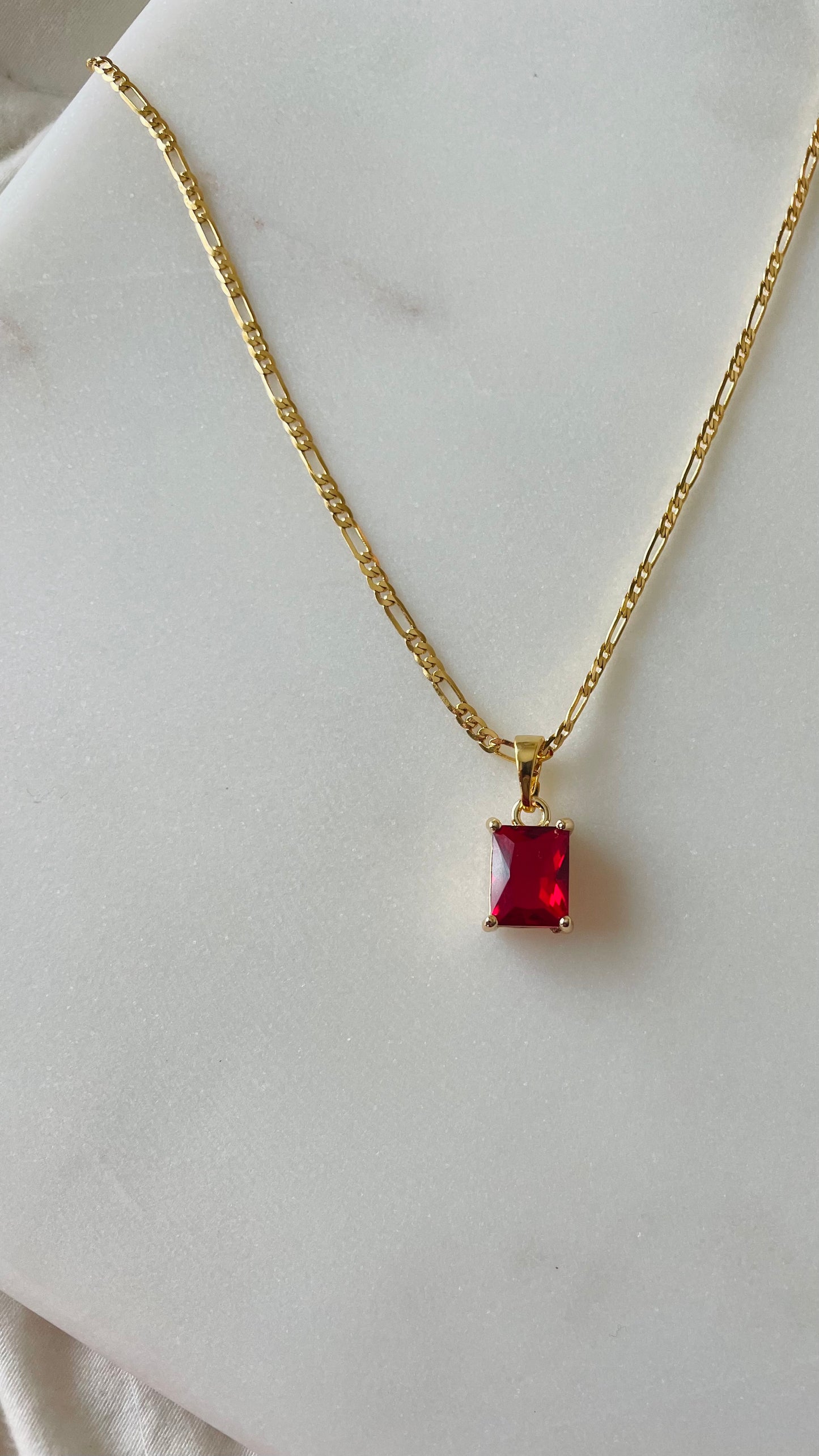 Ruby Red Stone Figaro Necklace