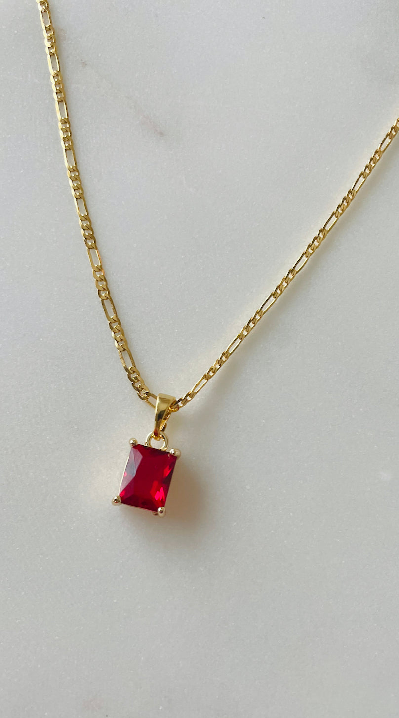 Ruby Red Stone Figaro Necklace